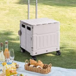 Garden Sanctuary 75L Collapsible Storage Cart Plastic Camping Trolley in White - thumbnail 2