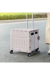 Garden Sanctuary 75L Collapsible Storage Cart Plastic Camping Trolley in White