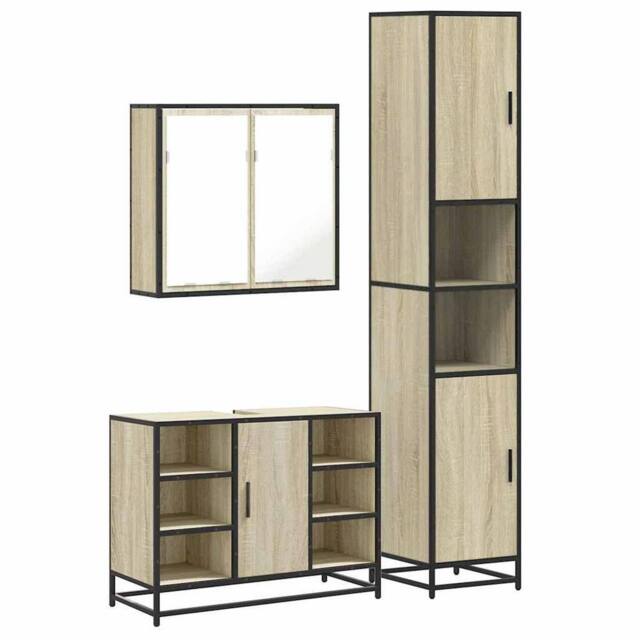 Berkfield Home 3 Piece Bathroom Furniture Set Sonoma Oak Engineered Wood in Light Tan - image 1