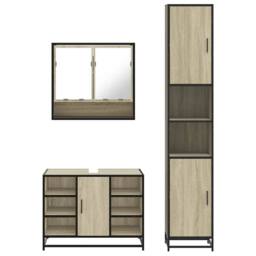 Berkfield Home 3 Piece Bathroom Furniture Set Sonoma Oak Engineered Wood in Light Tan - thumbnail 5