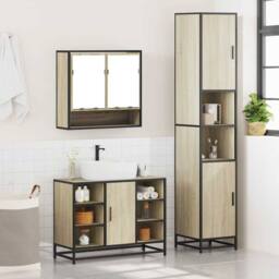 Berkfield Home 3 Piece Bathroom Furniture Set Sonoma Oak Engineered Wood in Light Tan - thumbnail 3
