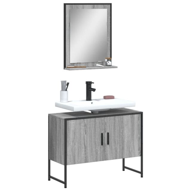Berkfield Home 2 Piece Bathroom Cabinet Set Grey Sonoma Engineered Wood - image 1