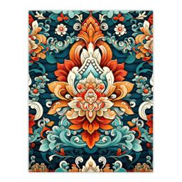 "Artery8 Wall Art Print Hindu Floral Pattern Close Up Detail Ornate Design in Amber & Blue Poster - Size: W18"" x H24""" - thumbnail 1