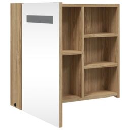 Berkfield Home Bathroom Mirror Cabinet with LED Light Oak 60x13x52 cm in Brown - Size: 60 x 13 x 52 cm - thumbnail 5