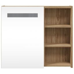 Berkfield Home Bathroom Mirror Cabinet with LED Light Oak 60x13x52 cm in Brown - Size: 60 x 13 x 52 cm - thumbnail 6