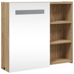 Berkfield Home Bathroom Mirror Cabinet with LED Light Oak 60x13x52 cm in Brown - Size: 60 x 13 x 52 cm - thumbnail 4