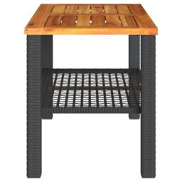 Berkfield Home Garden Table Black 70x38x42 cm Poly Rattan Acacia Wood - Size: 70 x 38 x 42 cm - thumbnail 5