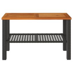 Berkfield Home Garden Table Black 70x38x42 cm Poly Rattan Acacia Wood - Size: 70 x 38 x 42 cm - thumbnail 4