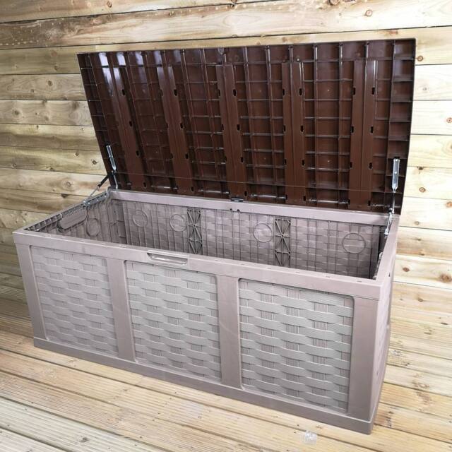 Samuel Alexander HUGE XXL 634 Litre Rattan Sit On Cushion Garden Storage Seat Decking Box In Brown