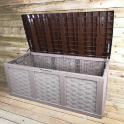 Samuel Alexander HUGE XXL 634 Litre Rattan Sit On Cushion Garden Storage Seat Decking Box In Brown - thumbnail 1