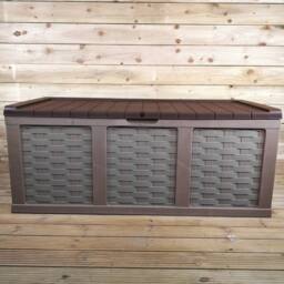 Samuel Alexander HUGE XXL 634 Litre Rattan Sit On Cushion Garden Storage Seat Decking Box In Brown - thumbnail 2