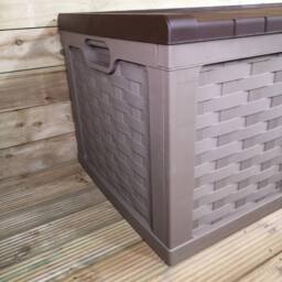 Samuel Alexander HUGE XXL 634 Litre Rattan Sit On Cushion Garden Storage Seat Decking Box In Brown - thumbnail 4