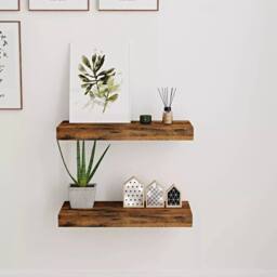Kelvenix Set of 2 Wall Mounted Floating Shelves for Bathroom & Kitchen in Brown - thumbnail 1