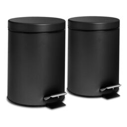Harbour Housewares 2x Round Bathroom Pedal Bins - 3L Stainless Steel Slim Rubbish Dustbin in Black
