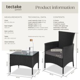 tectake Garden Furniture Set Lucerne in Black - Size: 2 Seater - thumbnail 6