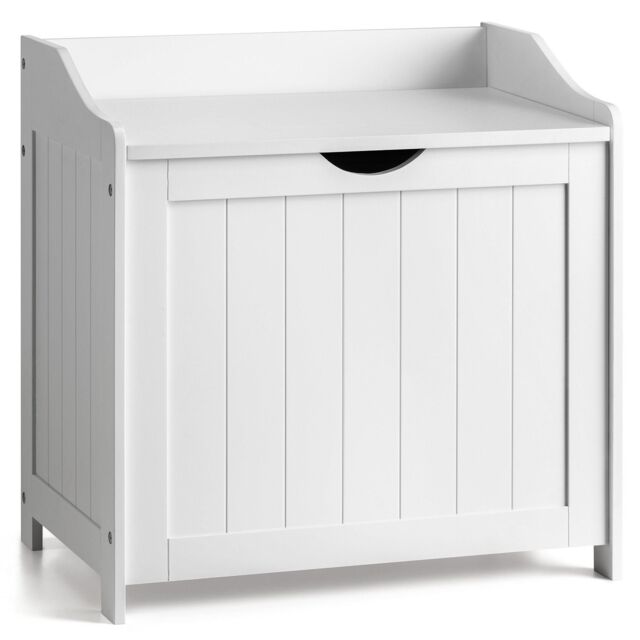 Christow White Laundry Box Wooden Bathroom Storage Basket Linen Clothes Chest - image 1