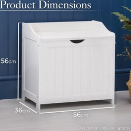 Christow White Laundry Box Wooden Bathroom Storage Basket Linen Clothes Chest - thumbnail 6