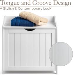 Christow White Laundry Box Wooden Bathroom Storage Basket Linen Clothes Chest - thumbnail 4
