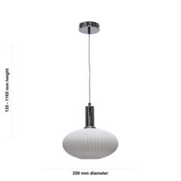 First Choice Lighting Set of 2 Baton - White Ribbed Oval Glass Chrome Deco Pendant Fittings - thumbnail 6