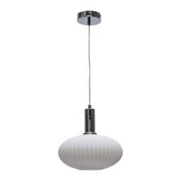 First Choice Lighting Set of 2 Baton - White Ribbed Oval Glass Chrome Deco Pendant Fittings - thumbnail 2