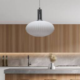 First Choice Lighting Set of 2 Baton - White Ribbed Oval Glass Chrome Deco Pendant Fittings - thumbnail 4