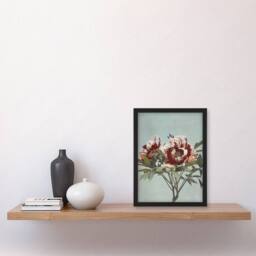 Artery8 Tree Peonies Pink Flower Blooms Vintage Framed Wall Art Print Kazumasa in Blue - Size: A4 - thumbnail 4