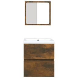 Berkfield Home Bathroom Sink Cabinet with Basin & Mirror Smoked Oak in Brown - thumbnail 4