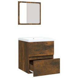 Berkfield Home Bathroom Sink Cabinet with Basin & Mirror Smoked Oak in Brown - thumbnail 6