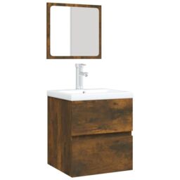 Berkfield Home Bathroom Sink Cabinet with Basin & Mirror Smoked Oak in Brown - thumbnail 3