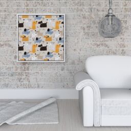 "Warren Reed - Designer Hand Drawn Dogs Framed Canvas in Off-White - Size: W30"" x H30""" - thumbnail 2