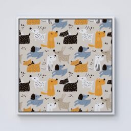 "Warren Reed - Designer Hand Drawn Dogs Framed Canvas in Off-White - Size: W30"" x H30""" - thumbnail 1