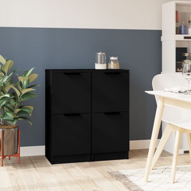 Berkfield Home Sideboards 2 pcs Black 30x30x70 cm Engineered Wood - Size: 30 x 30 x 70 cm - image 1