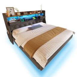 Matteo Grey Linen Floating Super King Bed - LED, USB, Storage Headboard - thumbnail 6