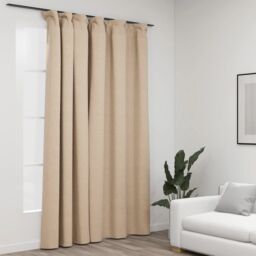 Berkfield Home Linen-Look Blackout Curtain with Hooks Beige 290x245 cm