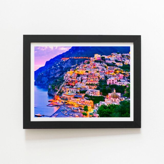 "Warren Reed - Designer Postiano At Dusk, Amalfi Coast, Italy Framed Art Print in Black - Size: W20"" x H30""" - image 1