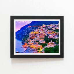 "Warren Reed - Designer Postiano At Dusk, Amalfi Coast, Italy Framed Art Print in Black - Size: W20"" x H30""" - thumbnail 1