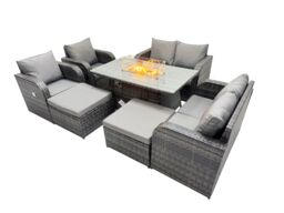 Fimous 8-seater Rattan Garden Furniture Dining Set with 2 Big Stools in Dark Grey - thumbnail 2
