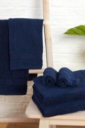 OHS 10 Pack of 100% Cotton Bathroom Hand Towel in Navy - thumbnail 1