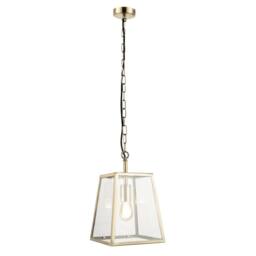 Happy Homewares Classic Lantern Pendant Light Fitting with Clear Glass Sides in Metallic Gold - thumbnail 2