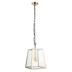 Happy Homewares Classic Lantern Pendant Light Fitting with Clear Glass Sides in Metallic Gold - thumbnail 1