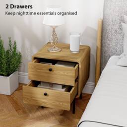 HOMCOM Bedside Table, Modern Nightstand with 2 Drawers Rounded Edges, Oak in Natural - thumbnail 4