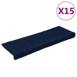 Berkfield Home Stair Mats 15 pcs Needle Punch 65x21x4 cm Blue - Size: Medium - thumbnail 2