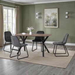 Seconique Athens Medium Oak Rectangular Dining Set with Lukas Chairs in Grey - thumbnail 1