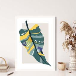 ARTZE Tropical Palm Teal & Green Mid Century Modern Framed Print SIZE: A2 with White Frame - Size: A3 - thumbnail 2