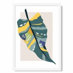 ARTZE Tropical Palm Teal & Green Mid Century Modern Framed Print SIZE: A2 with White Frame - Size: A3