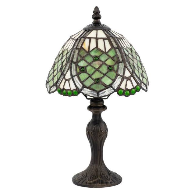 Happy Homewares Handmade Beaded Coloured Stained Glass Tiffany Table Lamp in Green - Size: 8 inches - image 1