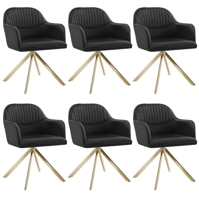 tectake Armchair Lona Set Of 6 - Black/Gold in Black - Size: 6 Pack - image 1