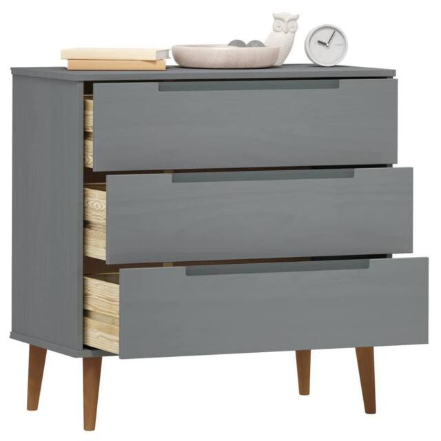 Berkfield Home Beautiful Drawer Cabinet MOLDE Grey 80x40x80 cm Solid Wood Pine - Size: 80 x 40 x 80 cm - image 1