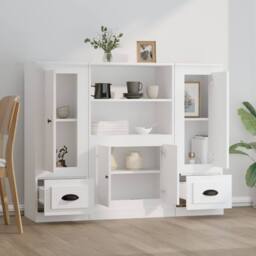 Berkfield Home Highboards 3 pcs White Engineered Wood - thumbnail 3