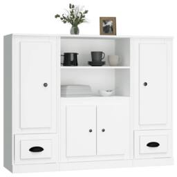 Berkfield Home Highboards 3 pcs White Engineered Wood - thumbnail 4